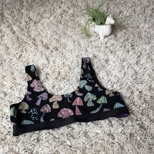 Black Mushroom Print Women's EDM festival, rave, music festival Crop Top